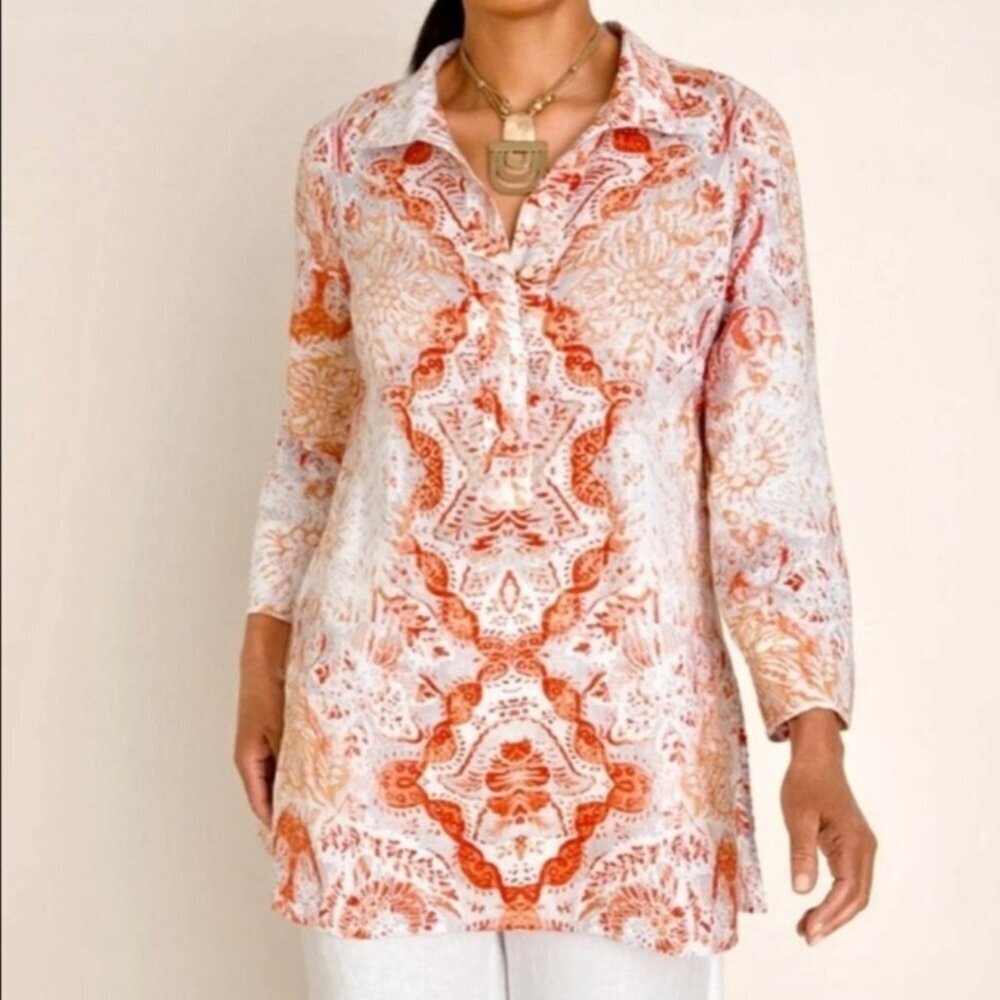 Chico's Medallion-Print Linen Tunic Size Large